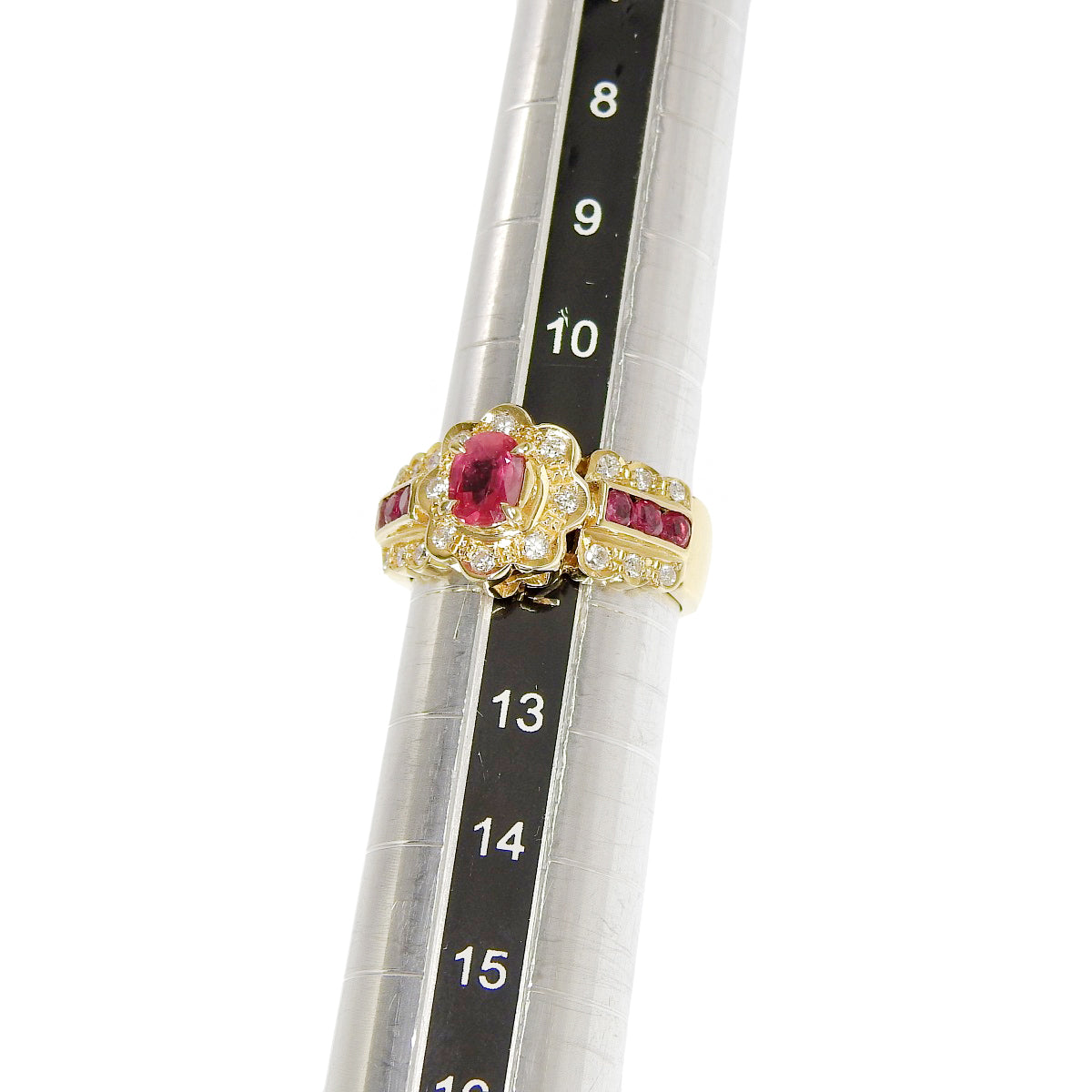 红宝石钻石花朵戒指,R0.63,0.44/D0.30,18K黄金,6.3克