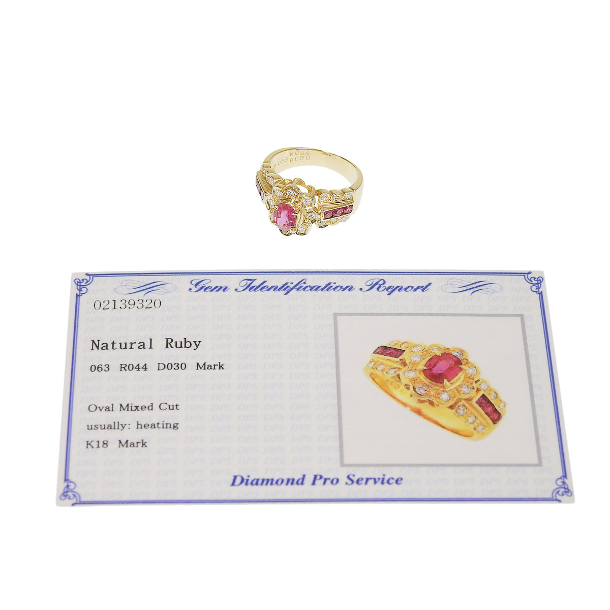 红宝石钻石花朵戒指,R0.63,0.44/D0.30,18K黄金,6.3克