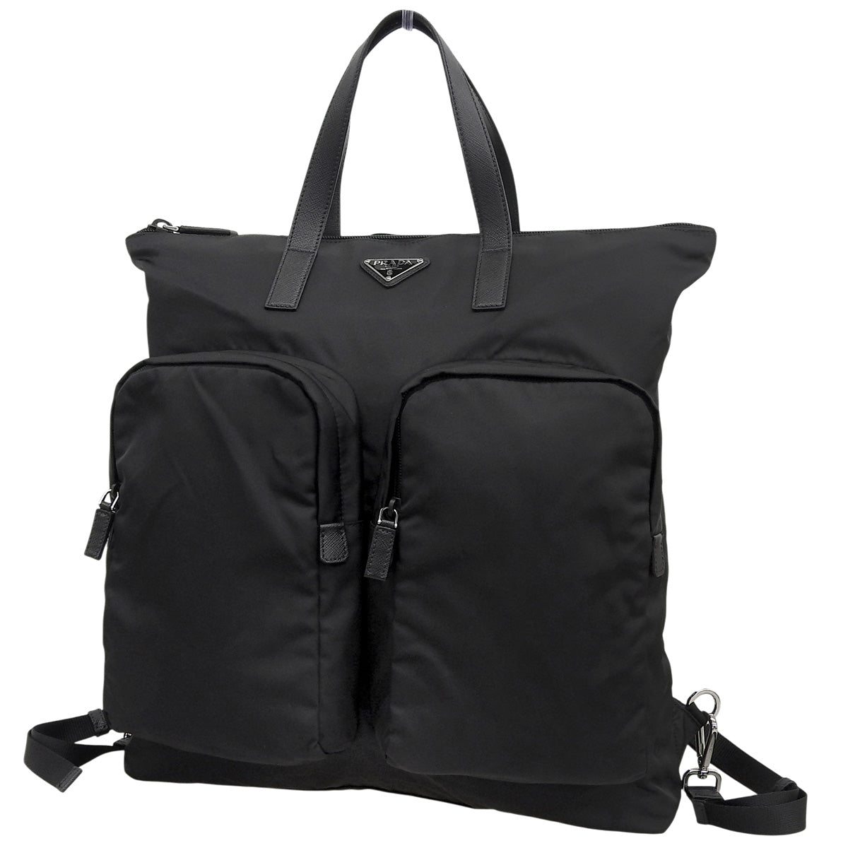 Re-Nylon 2way ショッピングバッグ ナイロン サフィアーノレザー ネロ 2VG053