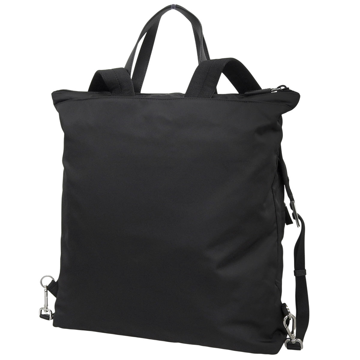 Re-Nylon 2-way Shopping Bag, Nylon and Saffiano Leather, Nero, 2VG053