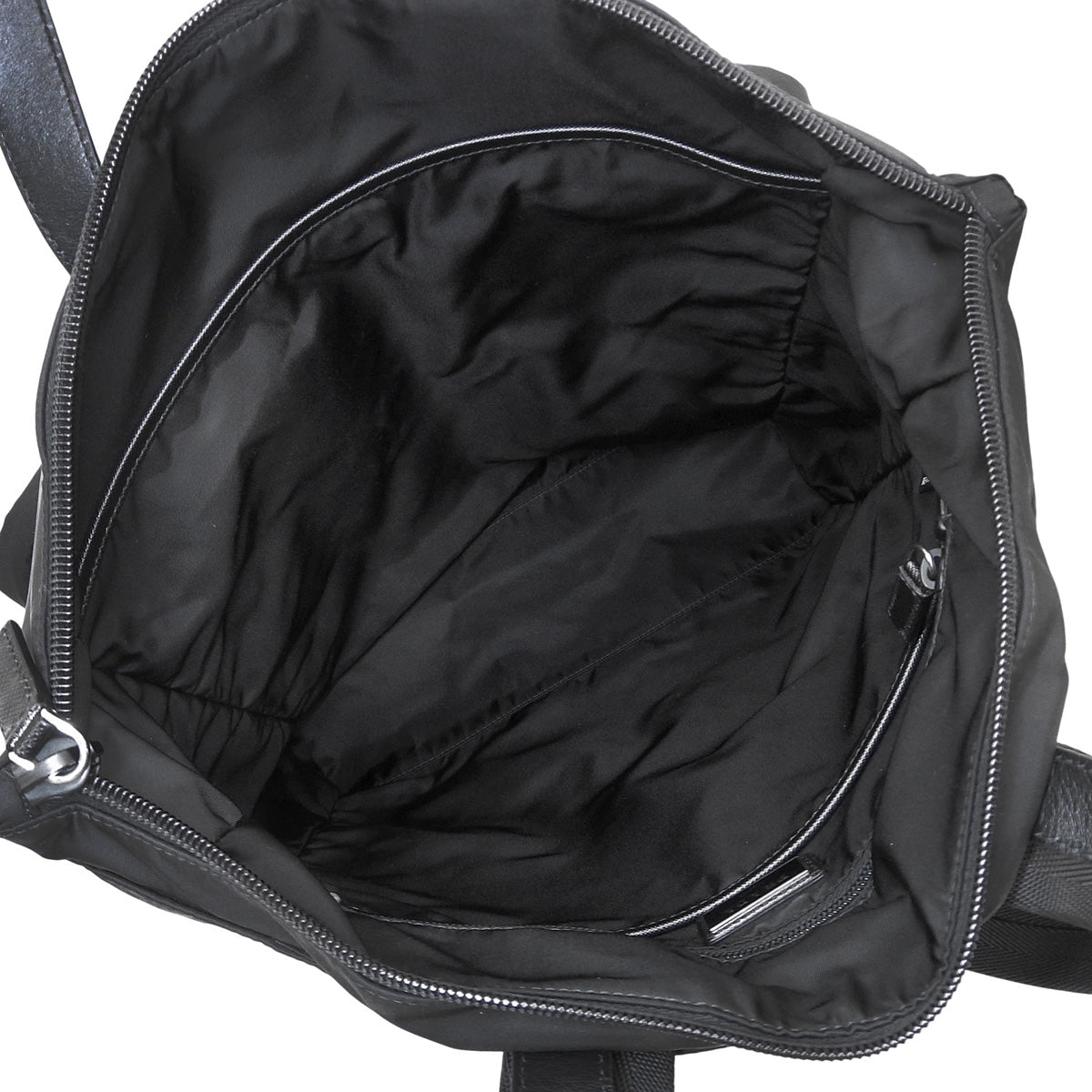 Re-Nylon 2-way Shopping Bag, Nylon and Saffiano Leather, Nero, 2VG053