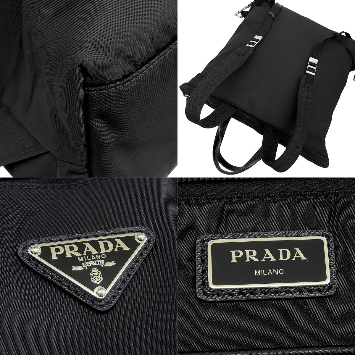 Re-Nylon 2-way Shopping Bag, Nylon and Saffiano Leather, Nero, 2VG053