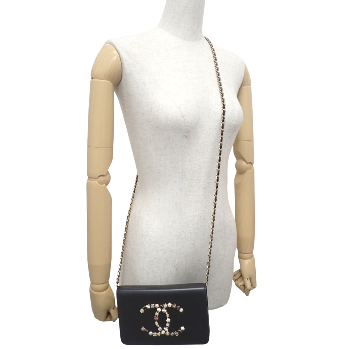 Coco Mark Icon 黑色羊皮链条钱包 AS1881