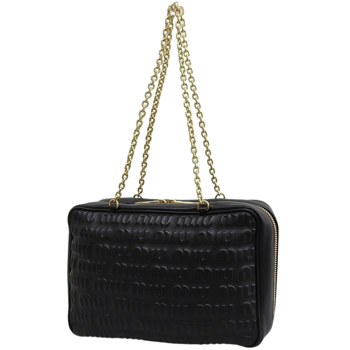 Logo Chain Shoulder Bag Leather SOFTY LOGO Black 5BB113