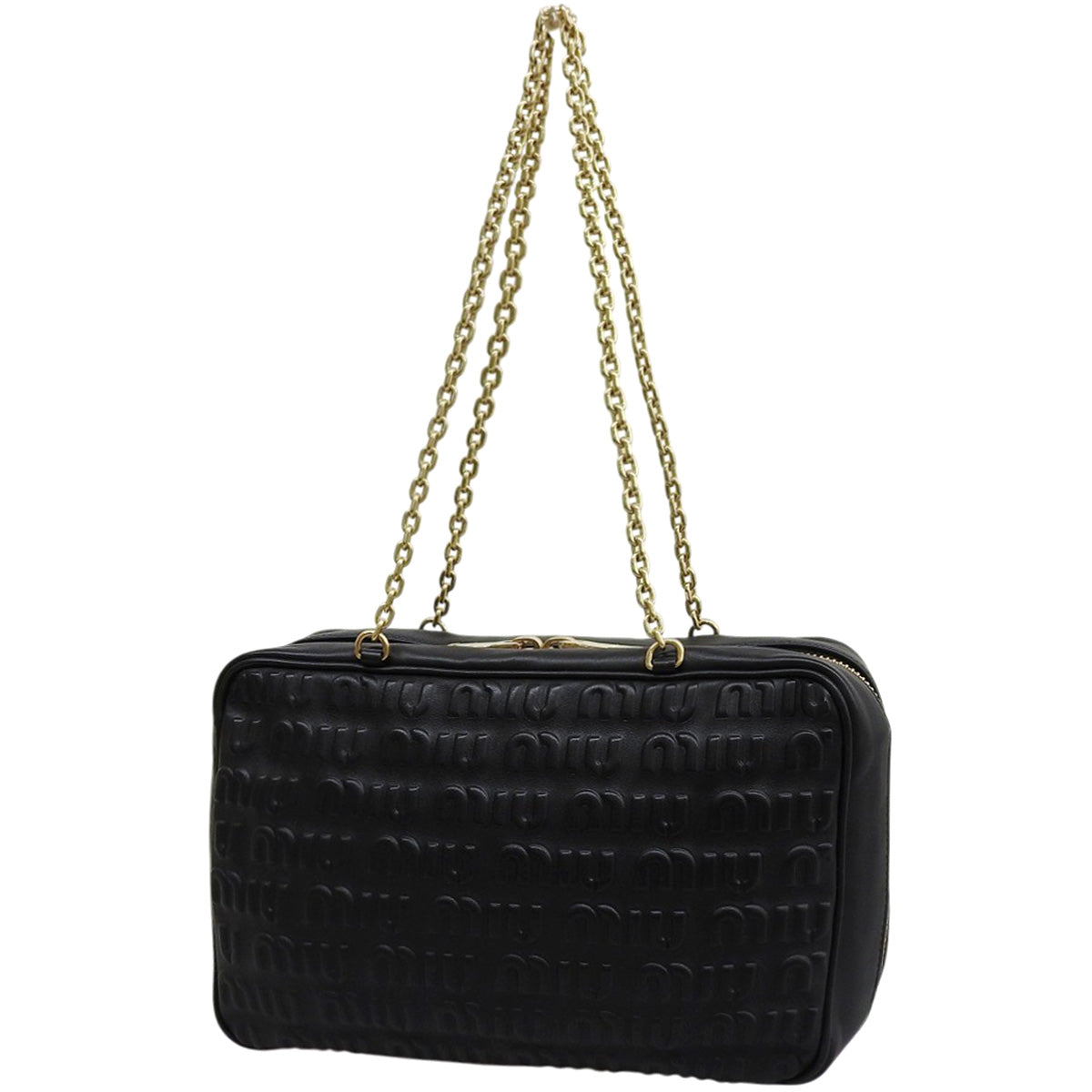 Logo Chain Shoulder Bag Leather SOFTY LOGO Black 5BB113