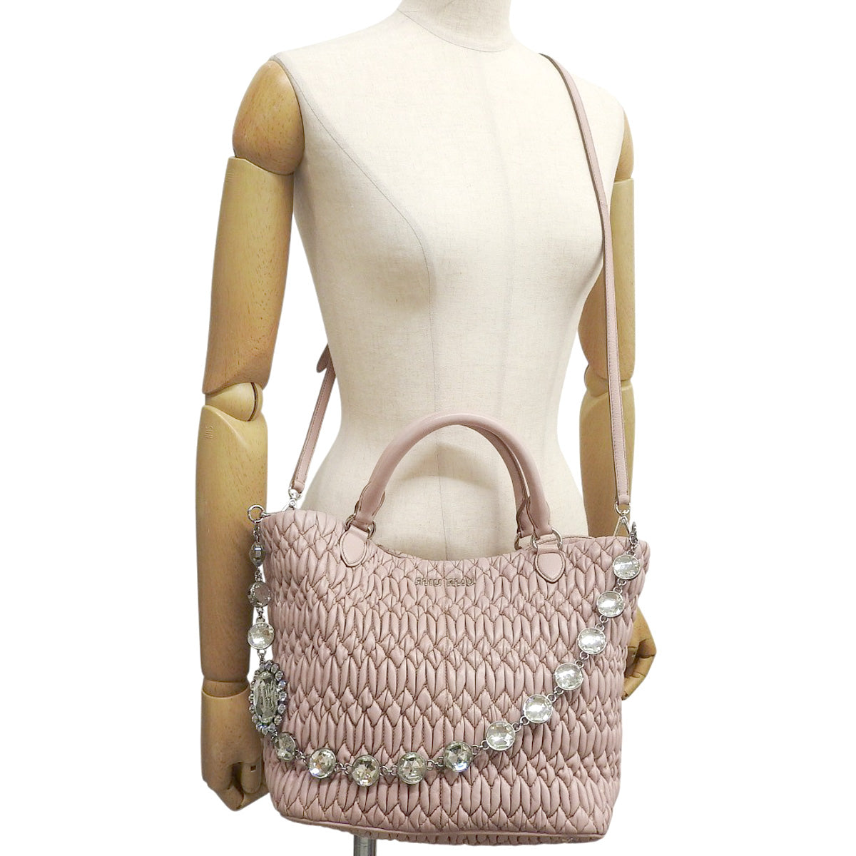 粉色皮革绗缝纳帕水晶两用包 RN0896