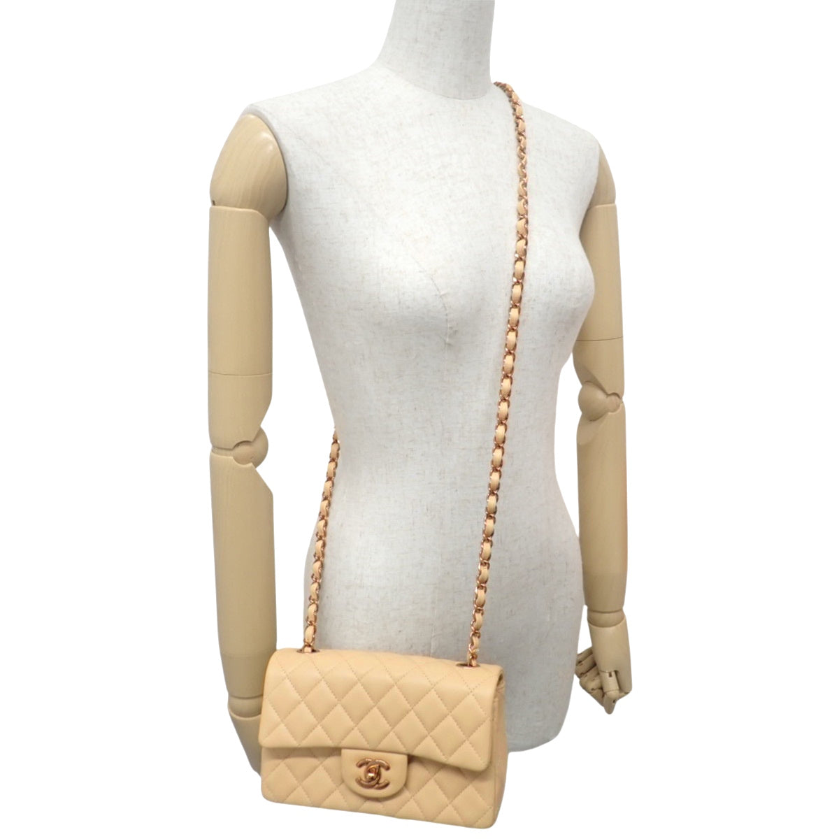 米色羊皮绗缝迷你经典手提包 A69900