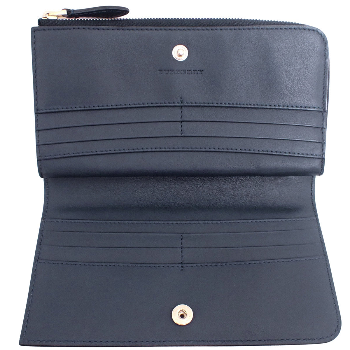 海军蓝皮革拉链长钱包
