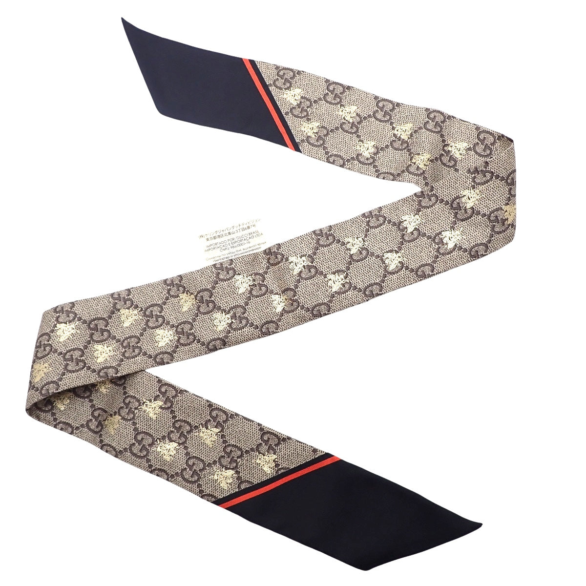 グッチ GGビー シルク ネックボウ ベージュ ブラック GUCCI グッチ スカーフ ネックボウ GG Bee シルク ブラック