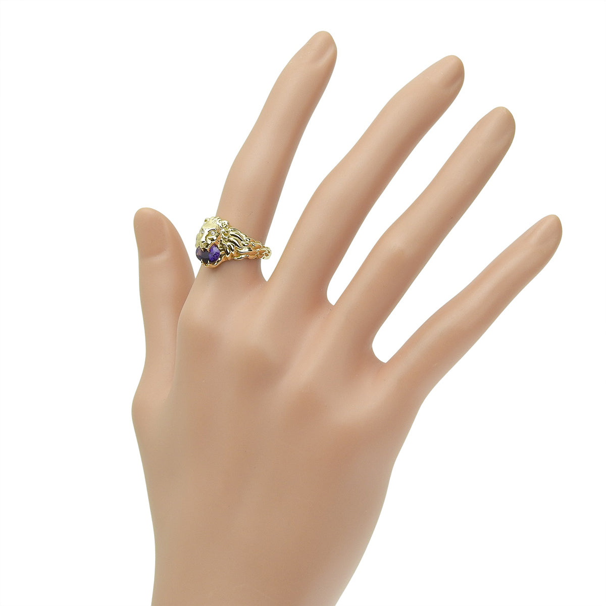 ライオンヘッド アメジスト/ダイヤモンド イエローゴールド K18YG