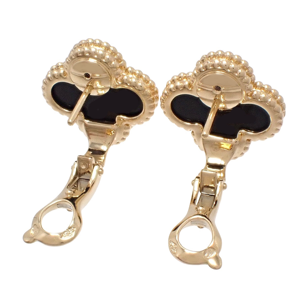 复古 Alhambra 耳环,18K 黄金镶嵌缟玛瑙