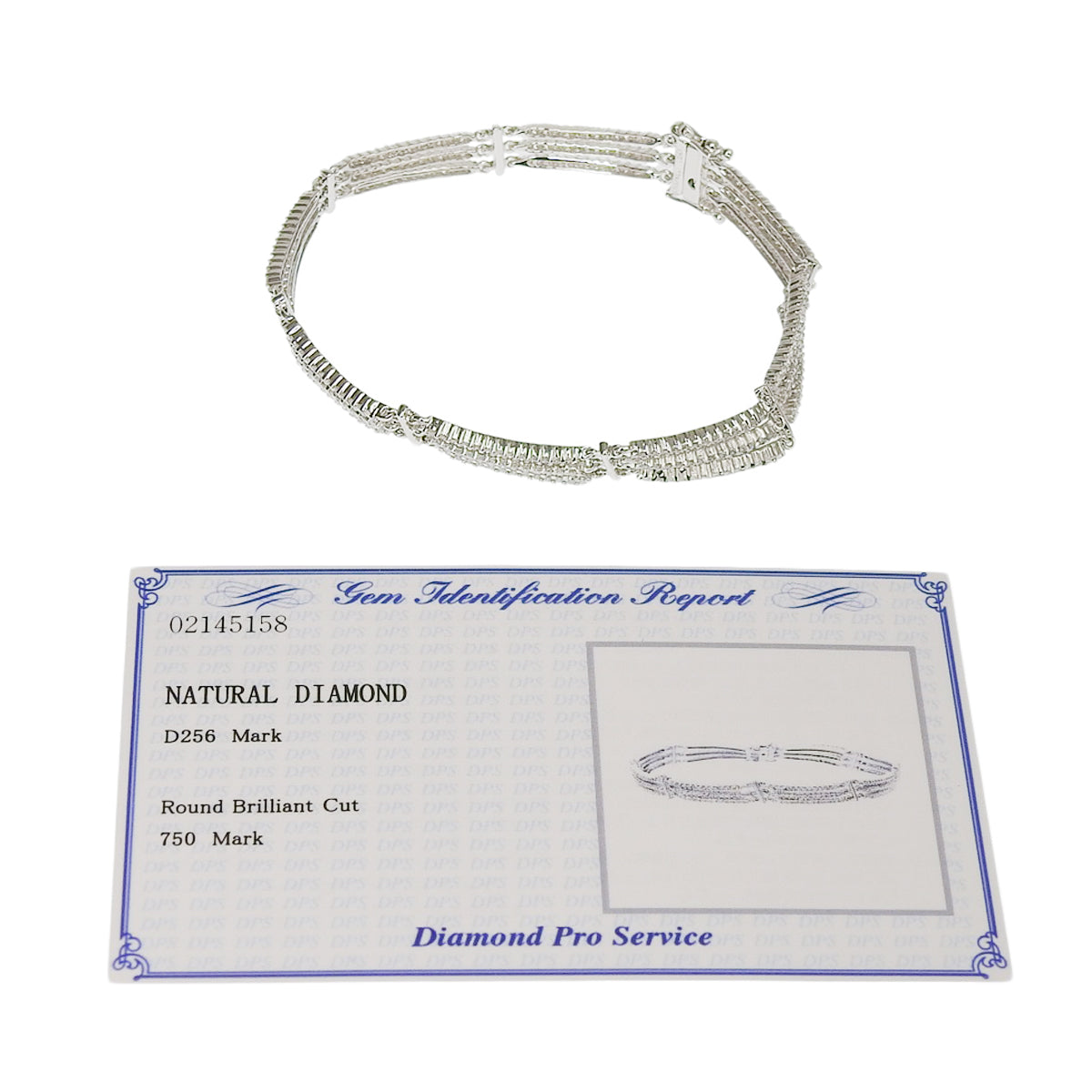 三列 ダイヤモンド ブレスレット D2.56 ホワイトゴールド K18WG 13.6g