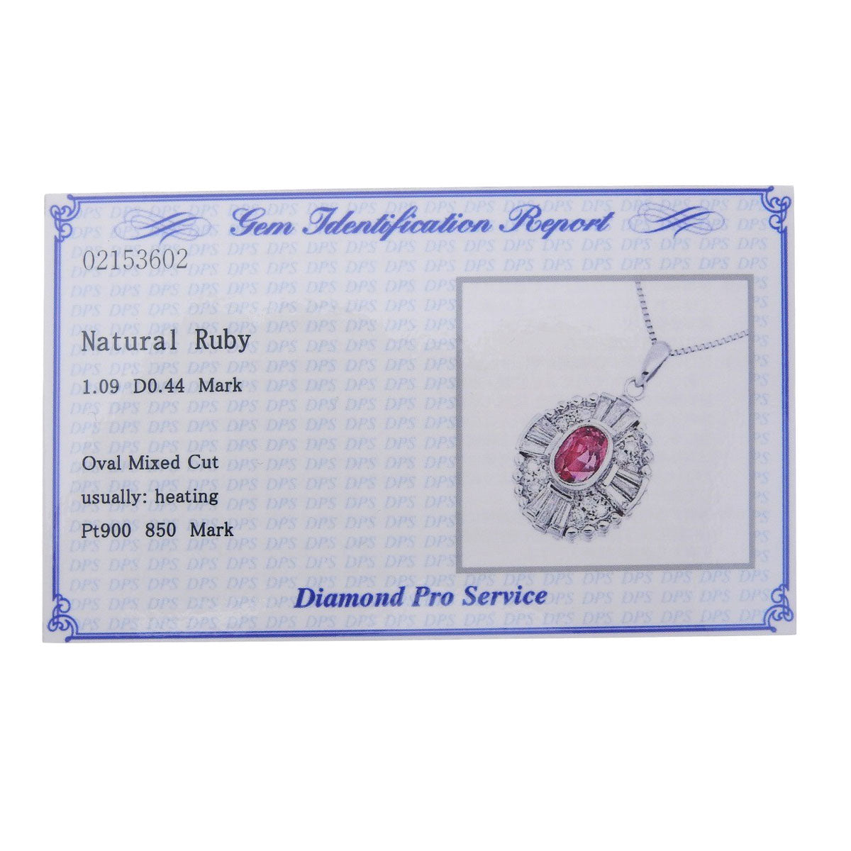 Ruby and Diamond Pendant R1.09/D0.44 Platinum Pt900 Pt850 7.8g