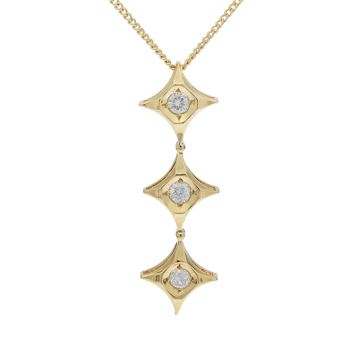 Four-pointed star diamond necklace D0.30, 18K yellow gold, 4.6g