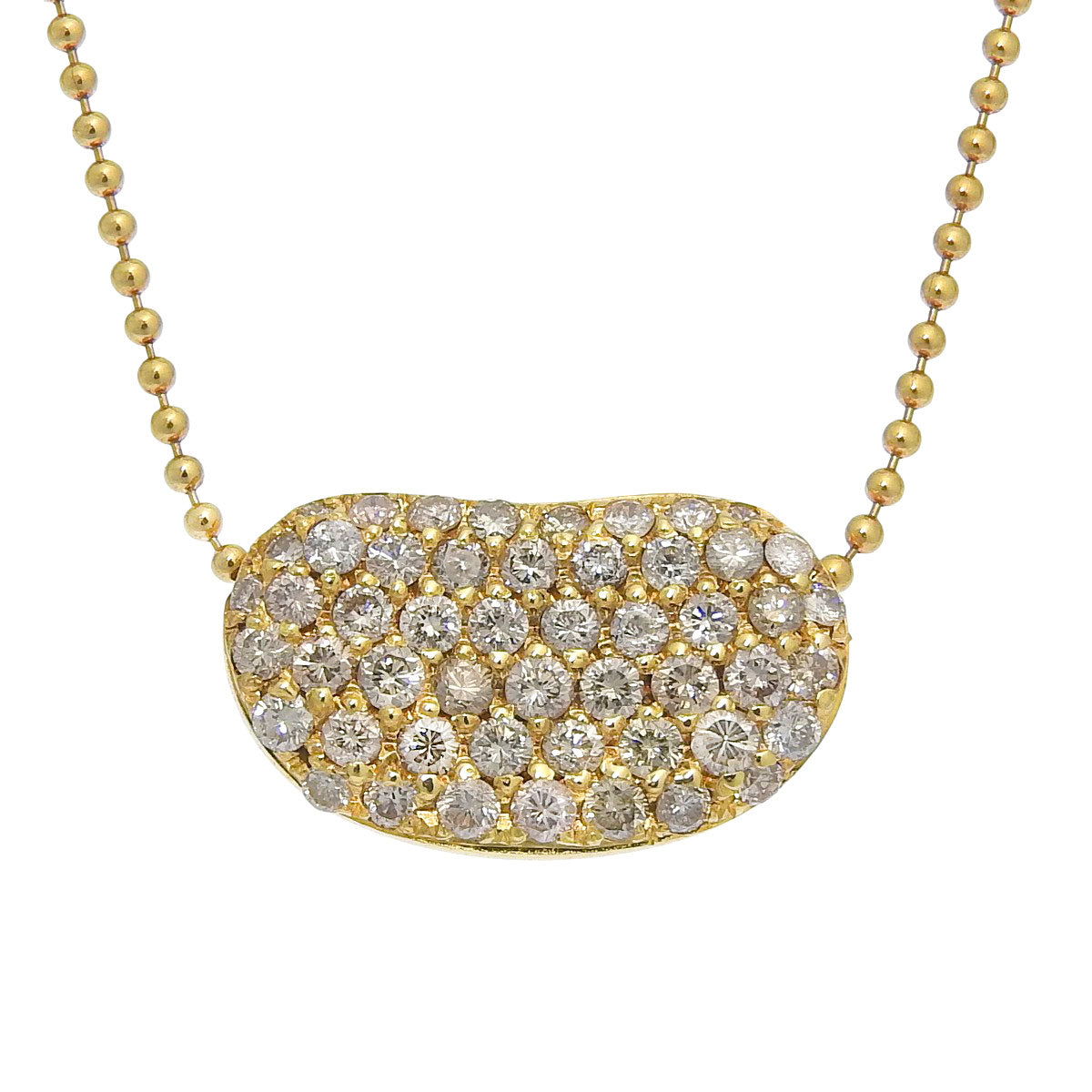 Pavé Diamond Bean Necklace D0.68 Yellow Gold K18YG 4.3g