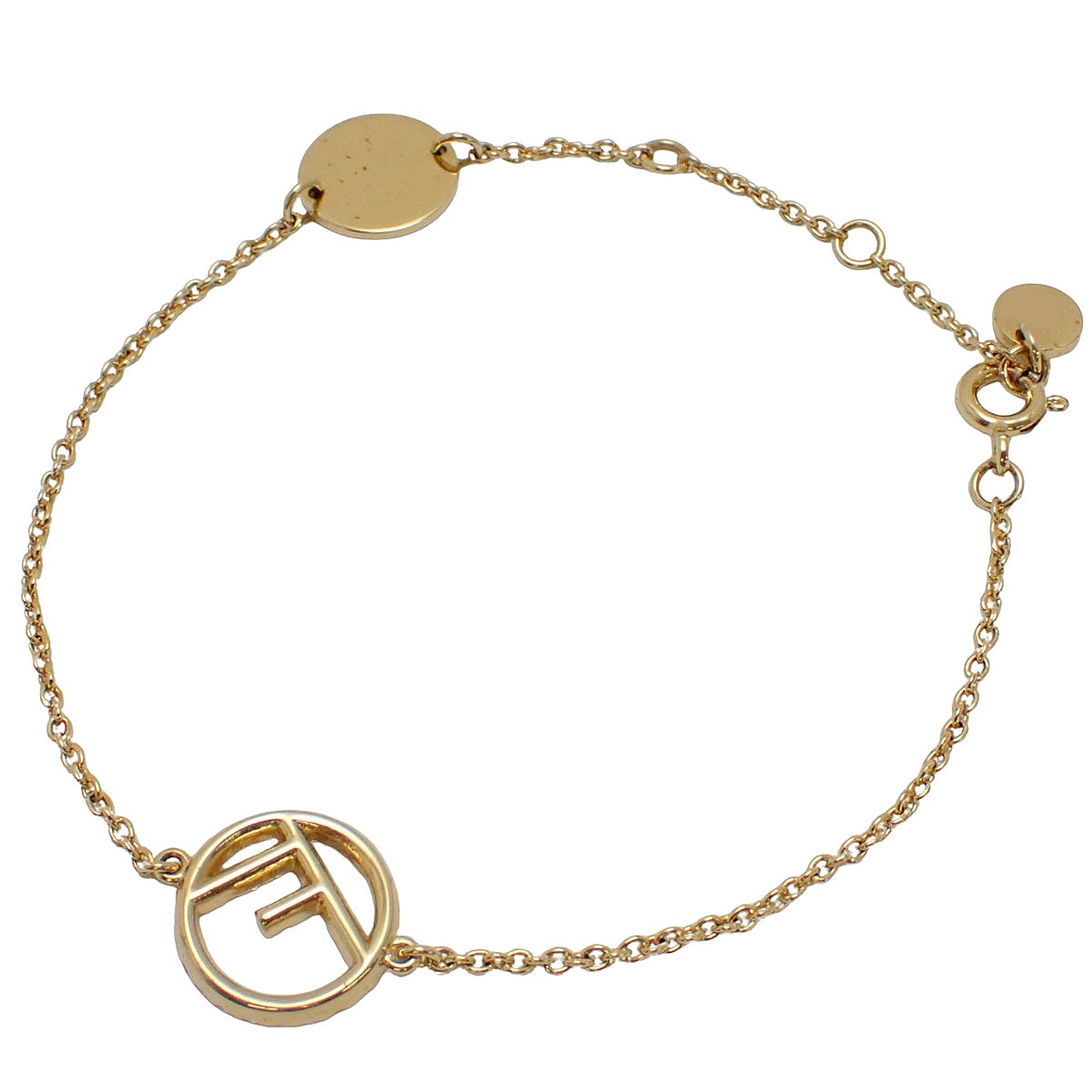 F is Fendi chain bracelet, metal (gold plated), brass, zirconia stones.