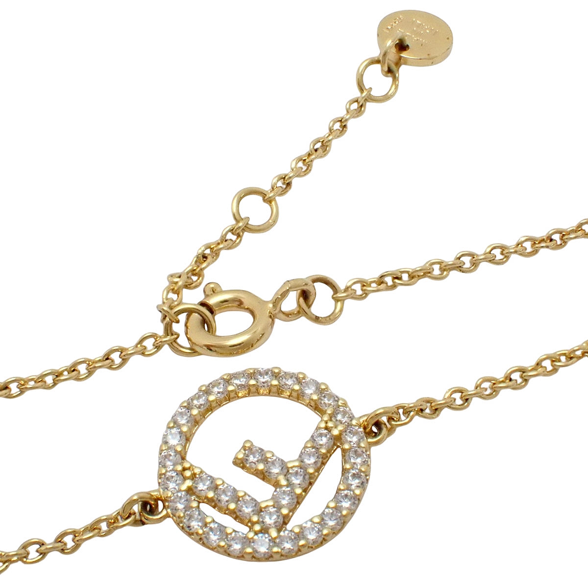 F 是 Fendi 黄铜镶嵌锆石链手镯 (GP)