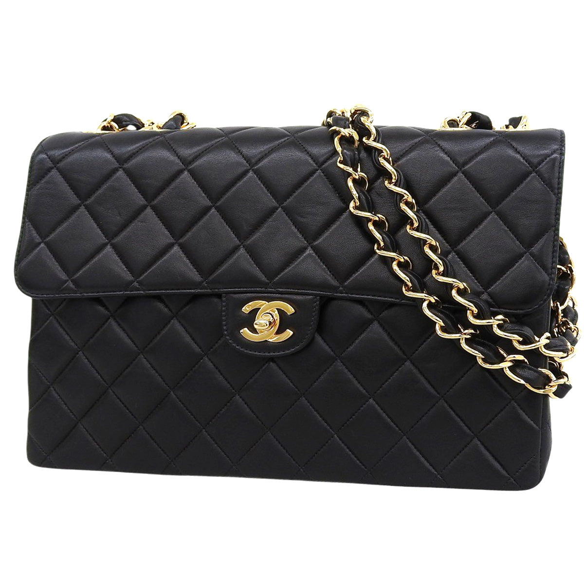 マトラッセ チェーンショルダーバッグ ラムスキン ブラック