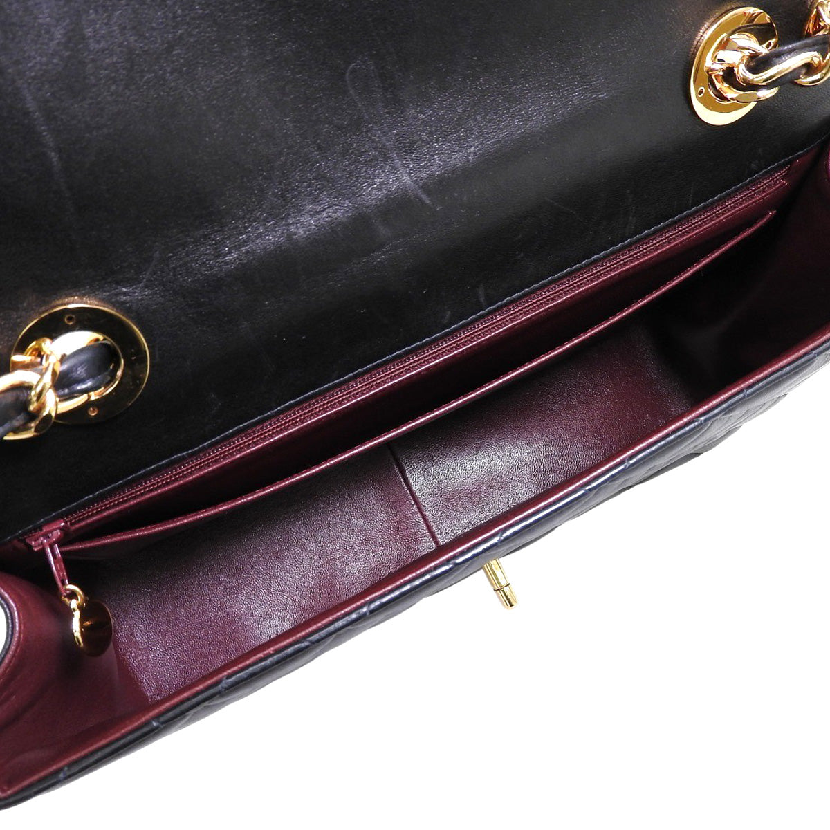 Matelasse链条单肩包,羊皮,黑色