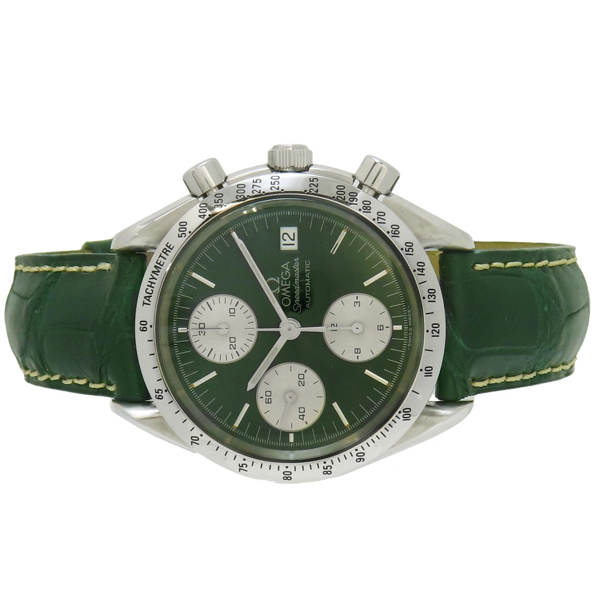 Speedmaster Date 3811.70.26 SS/Leather Green Automatic Men's