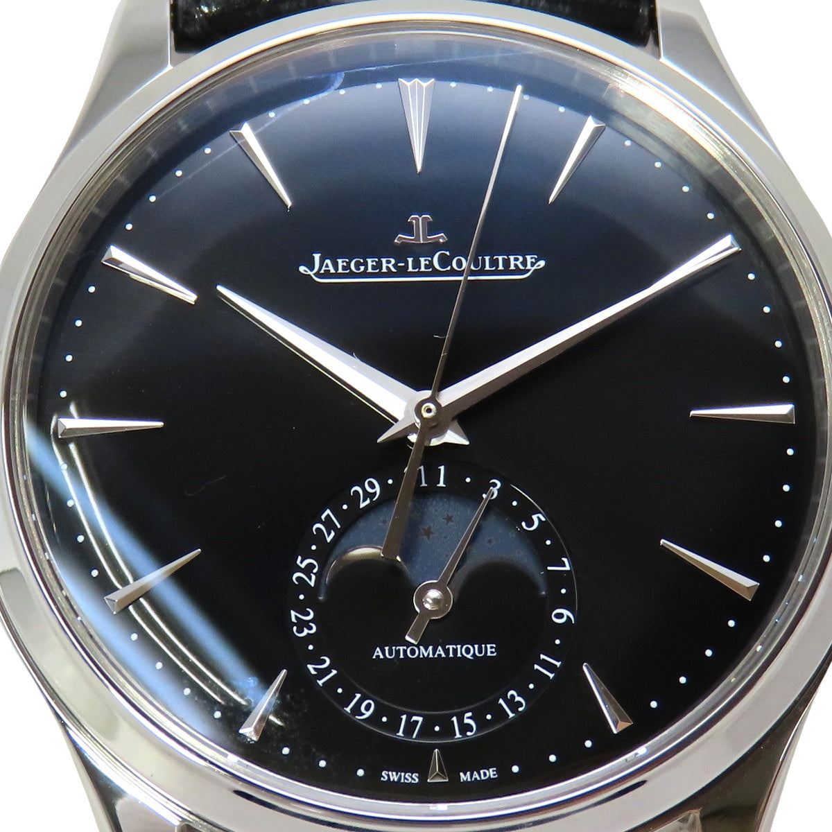 Master Ultra Slim Moon Q1368471 SS/Leather Black Automatic Men's