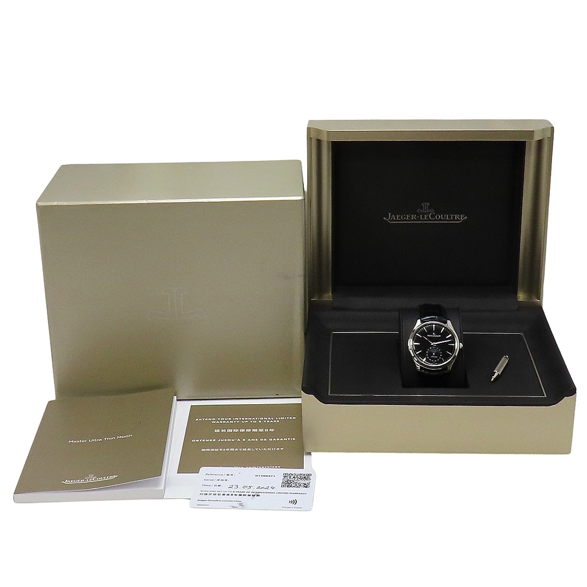 Master Ultra Slim Moon Q1368471 SS/Leather Black Automatic Men's