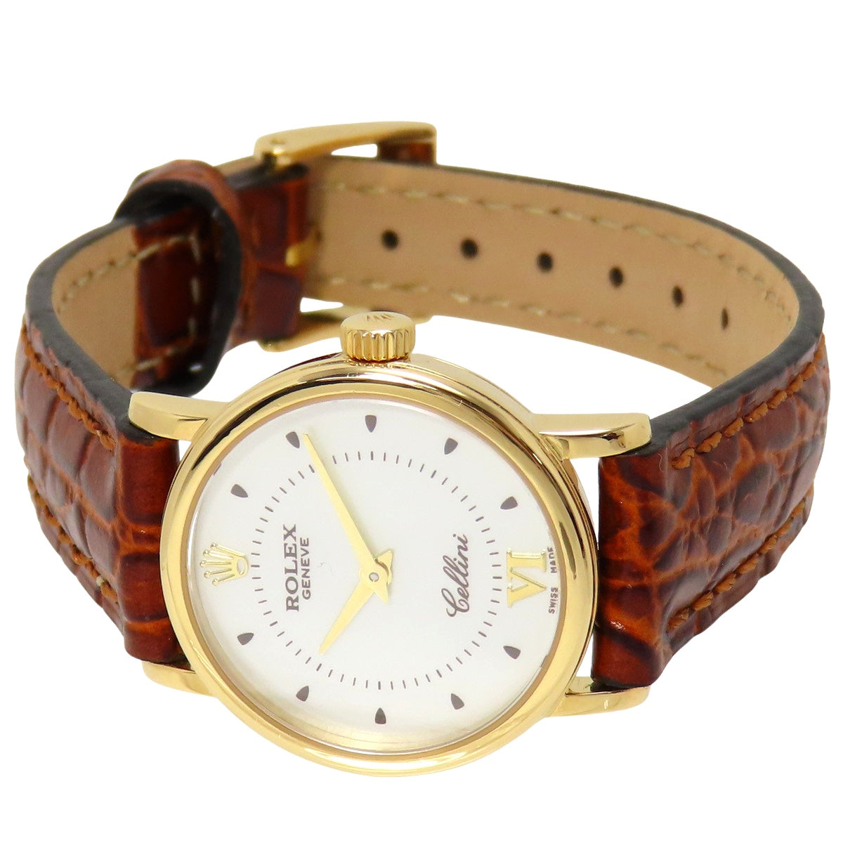 チェリーニ 6110/8 YG/革 A番 ホワイト クオーツ レディース