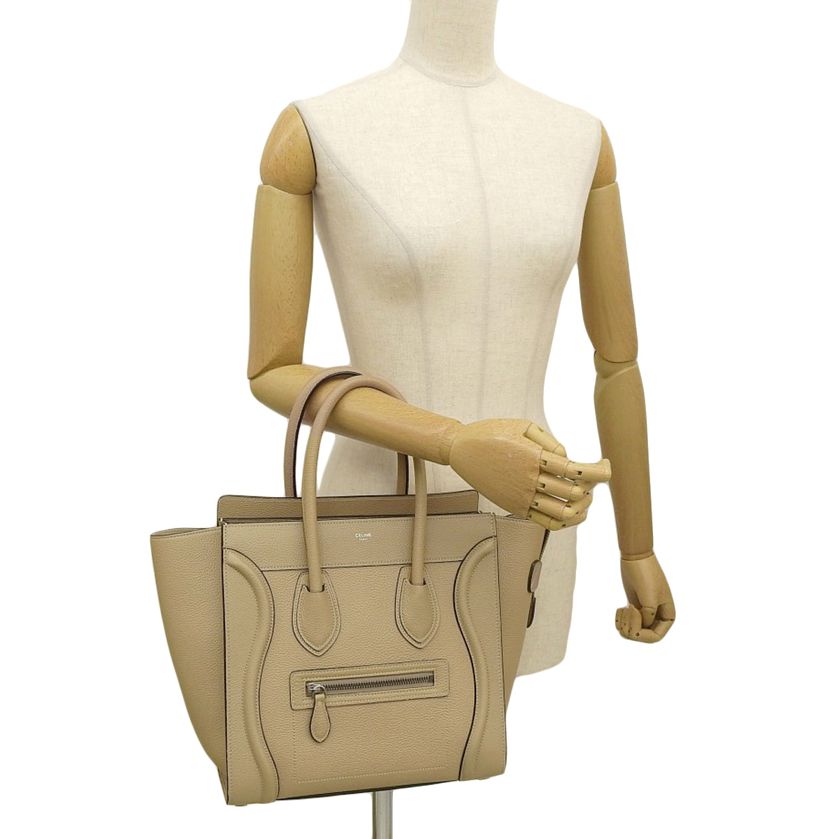 Luggage Micro Shopper in Drummed Calfskin, Beige, 189793DRU.03UN