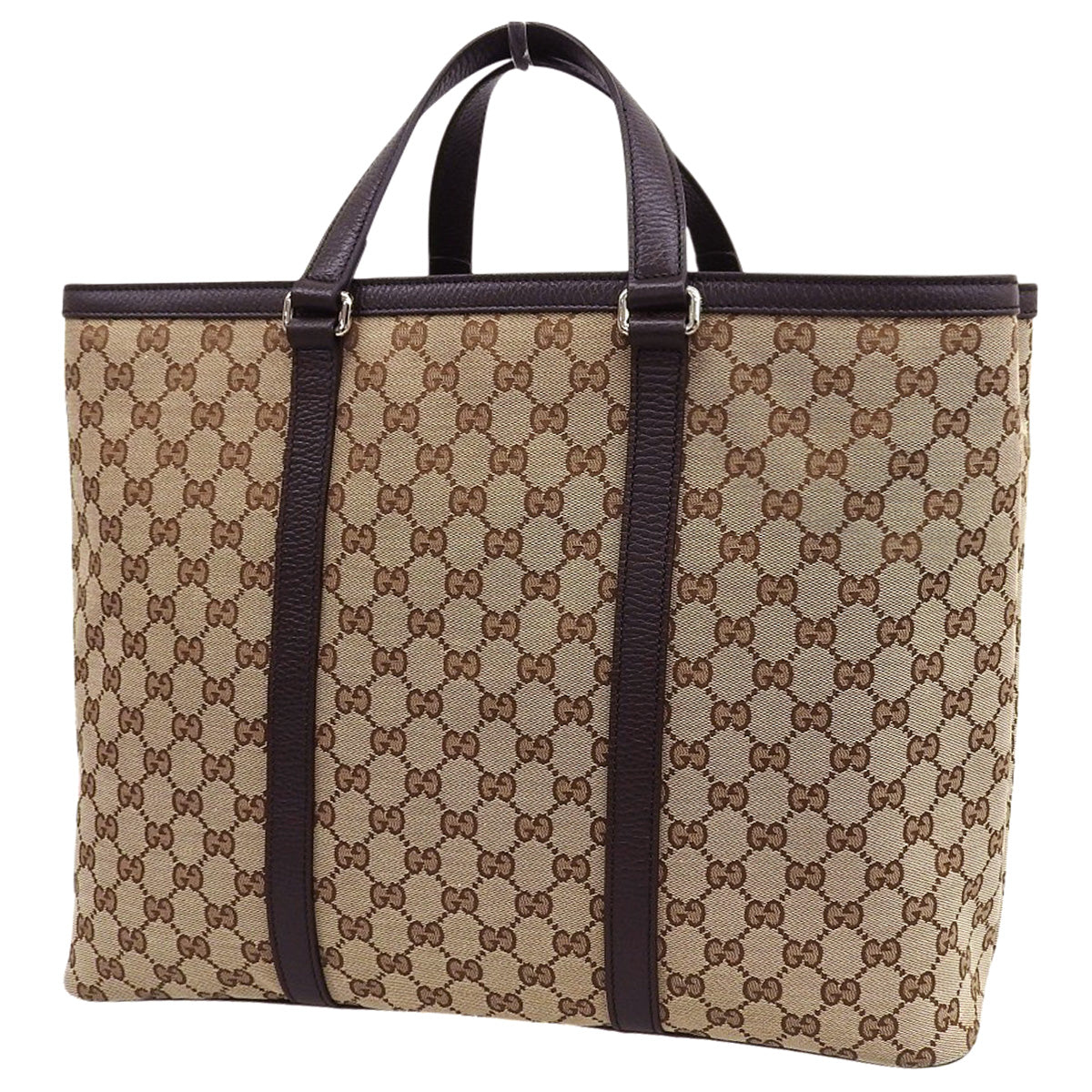 GG Canvas 2-Way Tote Bag, Leather, Beige, Brown, 449169
