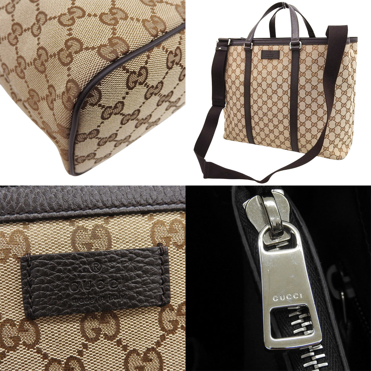 GG帆布两用手提包,皮革,米色,棕色,449169