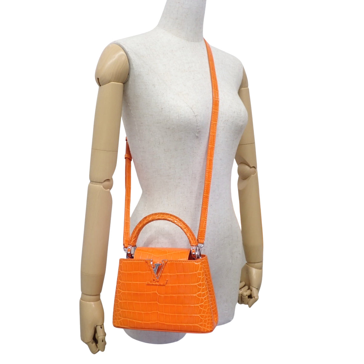 Capucine Mini, alligator crocodile, brilliant orange.