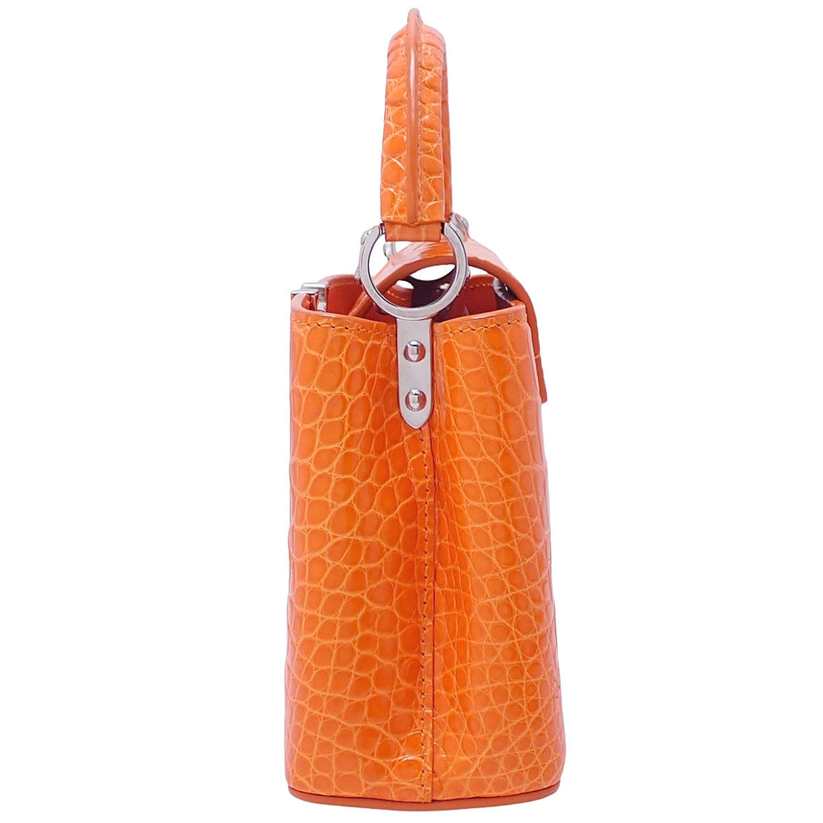 Capucine Mini, alligator crocodile, brilliant orange.