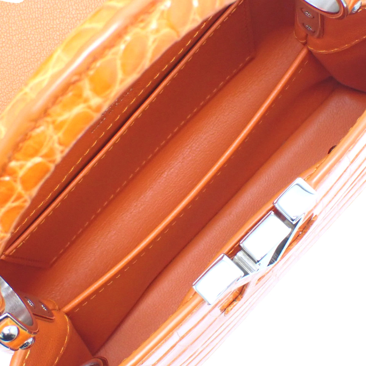 Capucine Mini, alligator crocodile, brilliant orange.