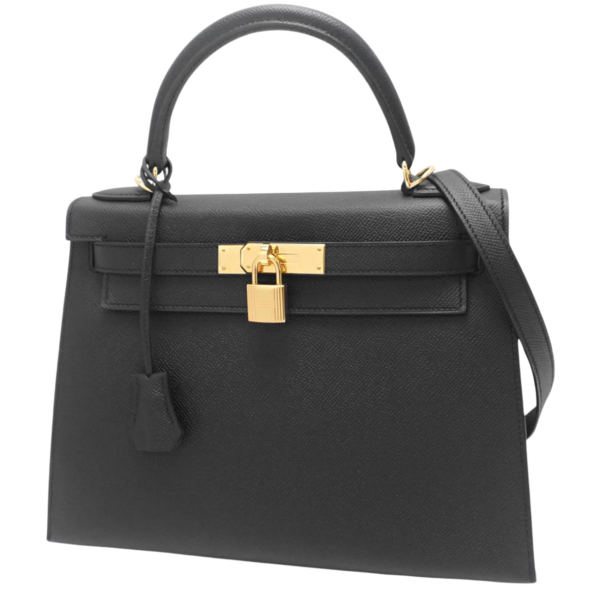 Kelly 28 (Exterior Stitched) Epsom Leather, Black, Gold Hardware, C Stamp