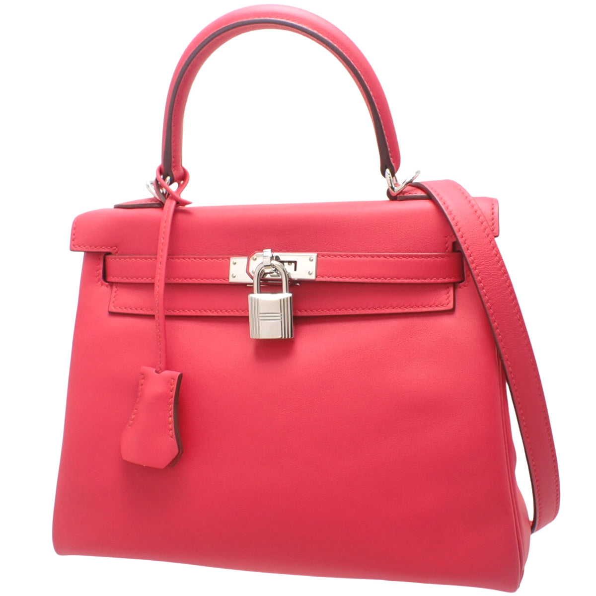 Kelly 25 (inner-stitched) Swift, Raspberry, Silver Hardware, W stamp.