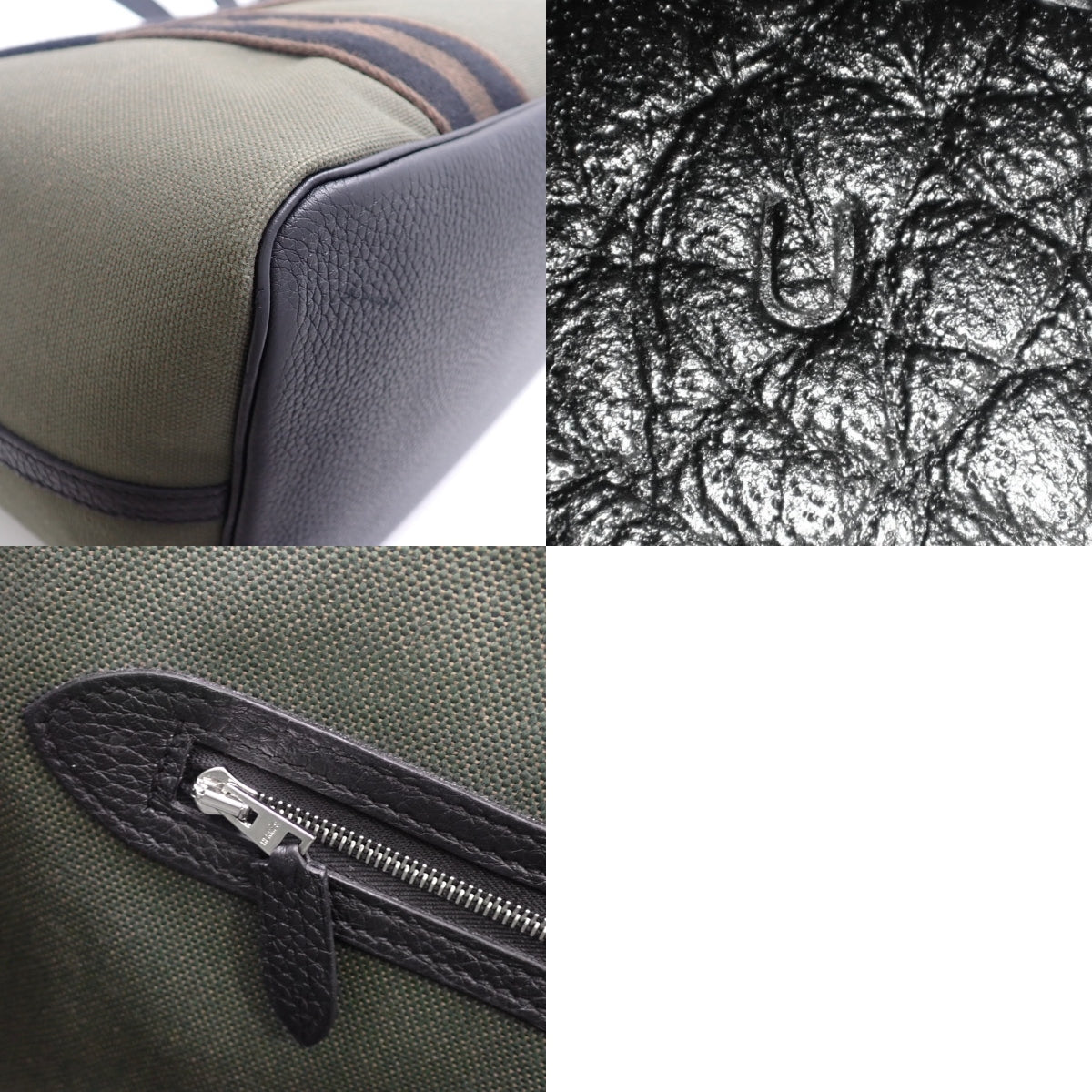 Pur Sangle Toile Militaire,Taurillon Vert Bronze/Black/Ebene,银色五金配件,U Stamp