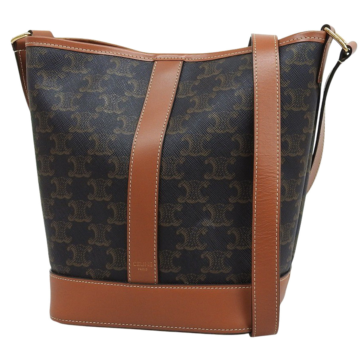 Triomphe帆布小号水桶包,小牛皮,棕褐色,191442CAS.04LU