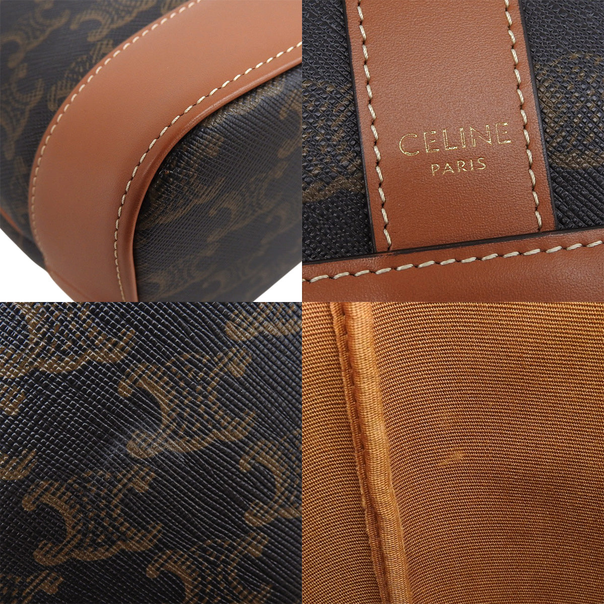 Triomphe帆布小号水桶包,小牛皮,棕褐色,191442CAS.04LU