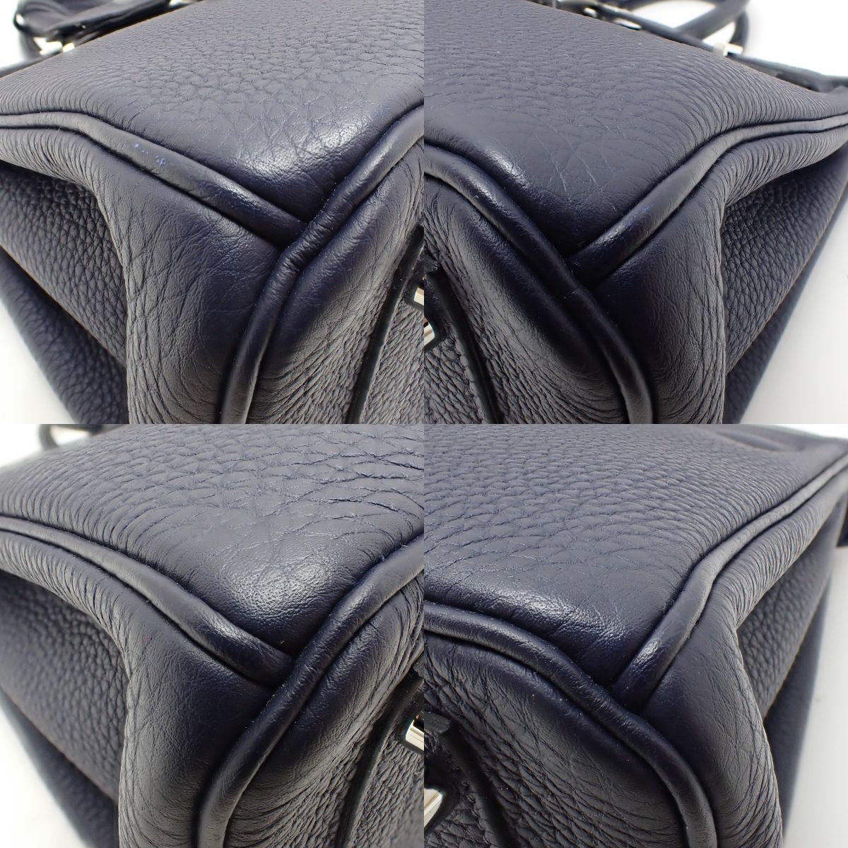 Birkin 25 Togo 皮革包,钯金配件,Bleu Nuit 蓝色,银色配件,印有“A”字样