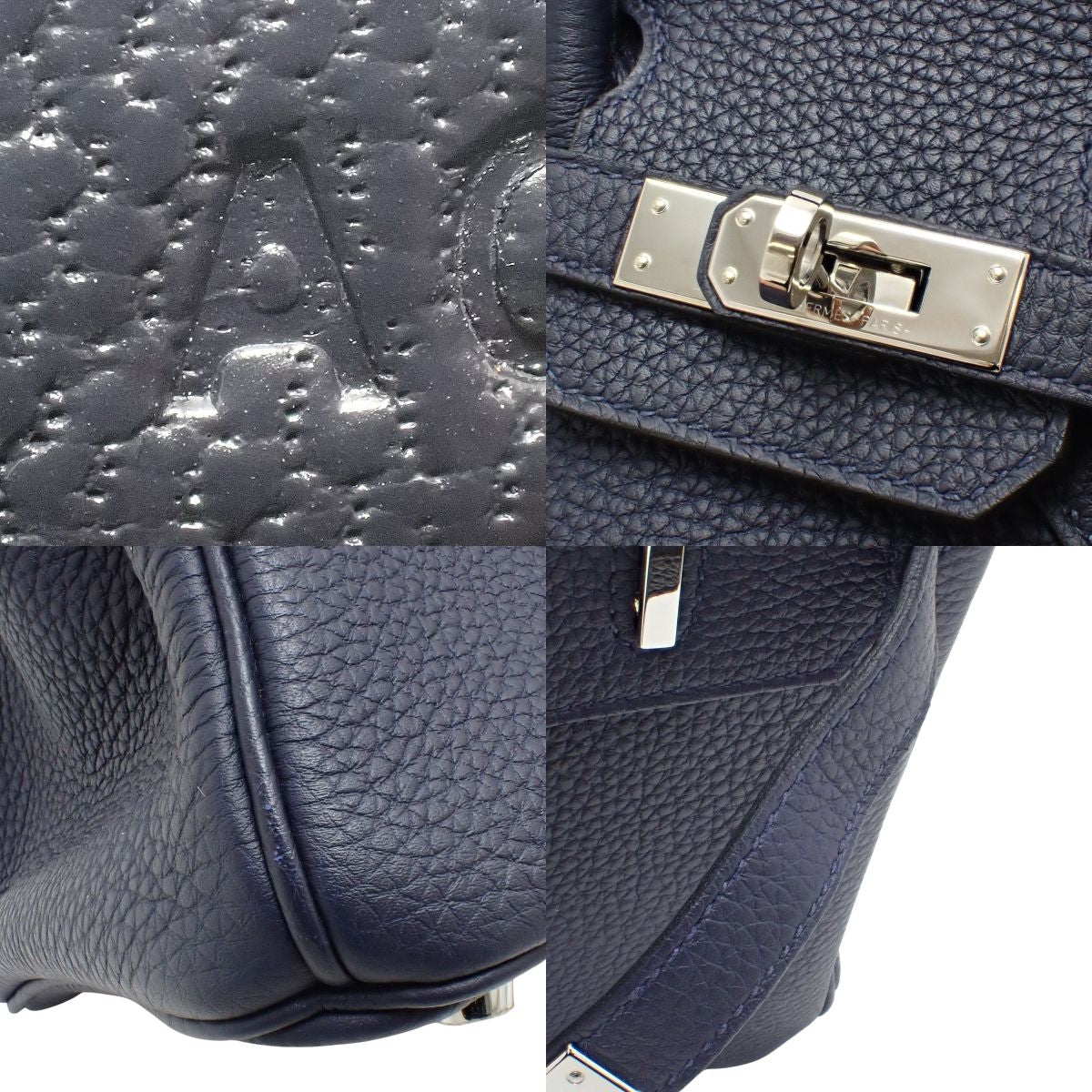 Birkin 25 Togo 皮革包,钯金配件,Bleu Nuit 蓝色,银色配件,印有“A”字样