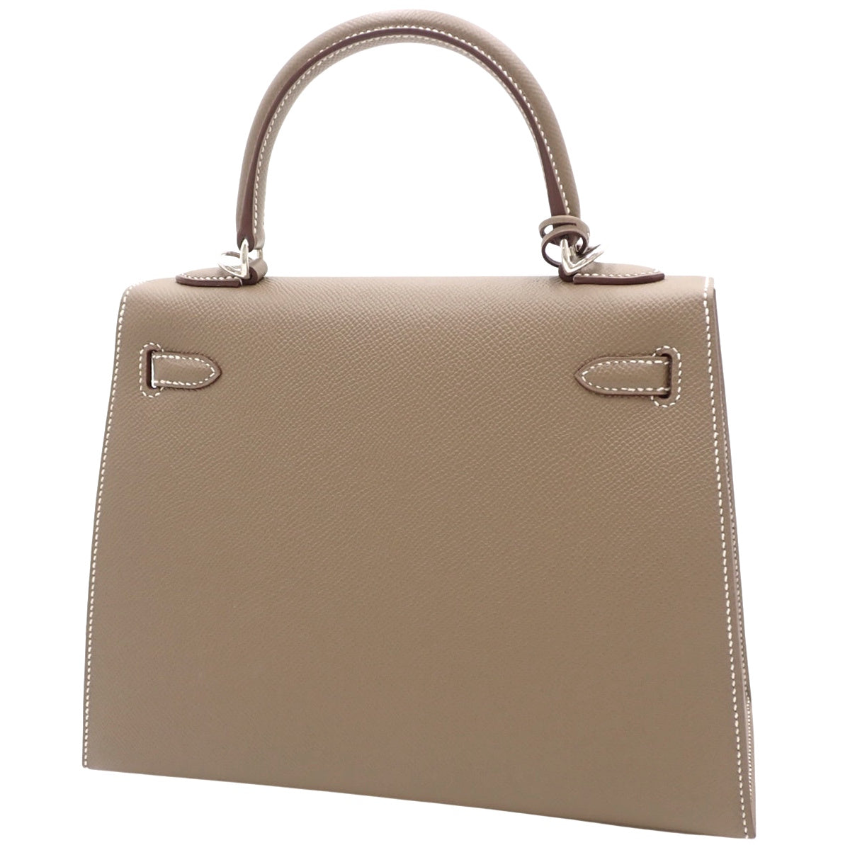 Kelly 25 (Exterior Stitched) Epsom Etoupe/Taupe Leather, Silver Hardware, W Stamp