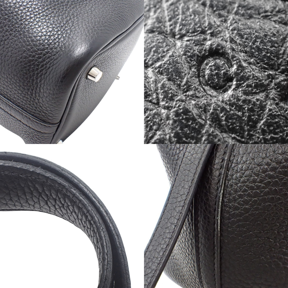 Picotin Lock PM,Taurillon Clemence 皮革,黑色,银色五金,C 字印记