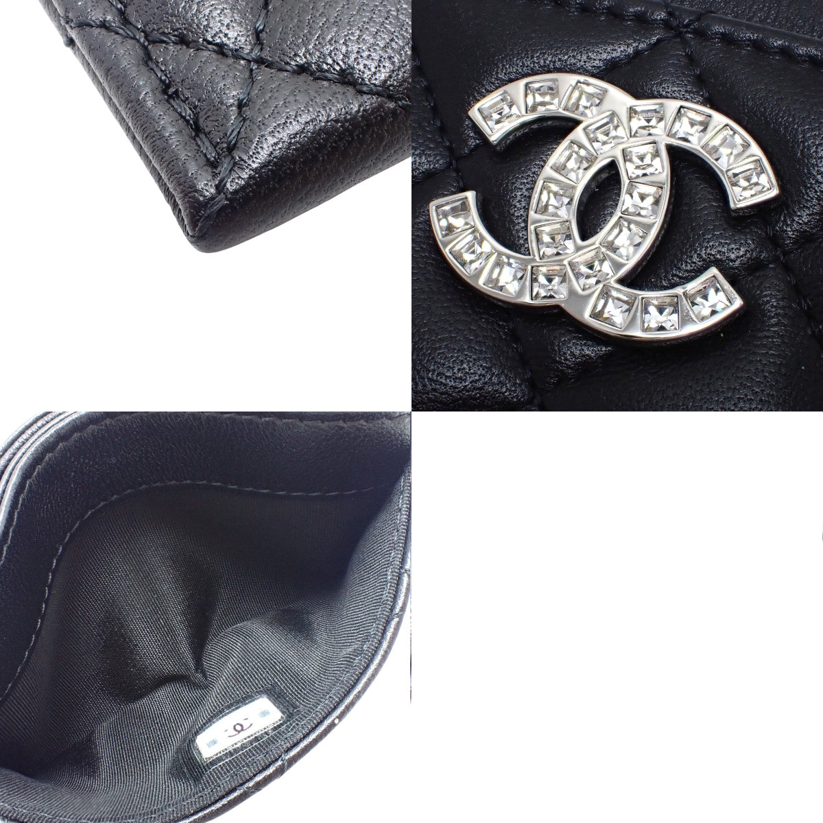 マトラッセ ココマーク カードホルダー ラムスキン ブラック