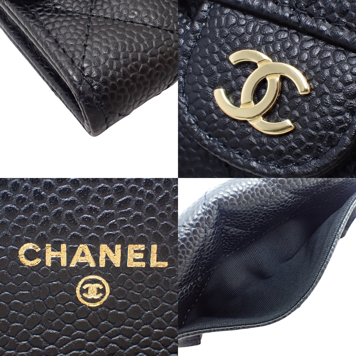 Matelasse Coco Mark 卡包,鱼子酱纹皮革,黑色,AP0214