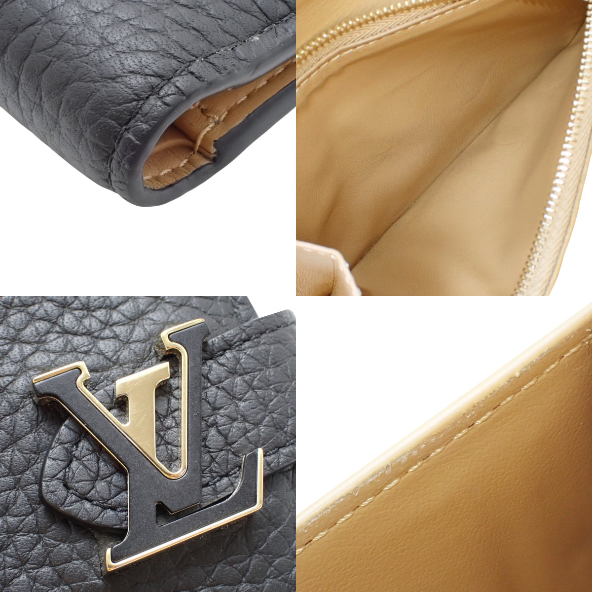 LV Vertical Wallet Compact, Toron Leather, Noir, M81561