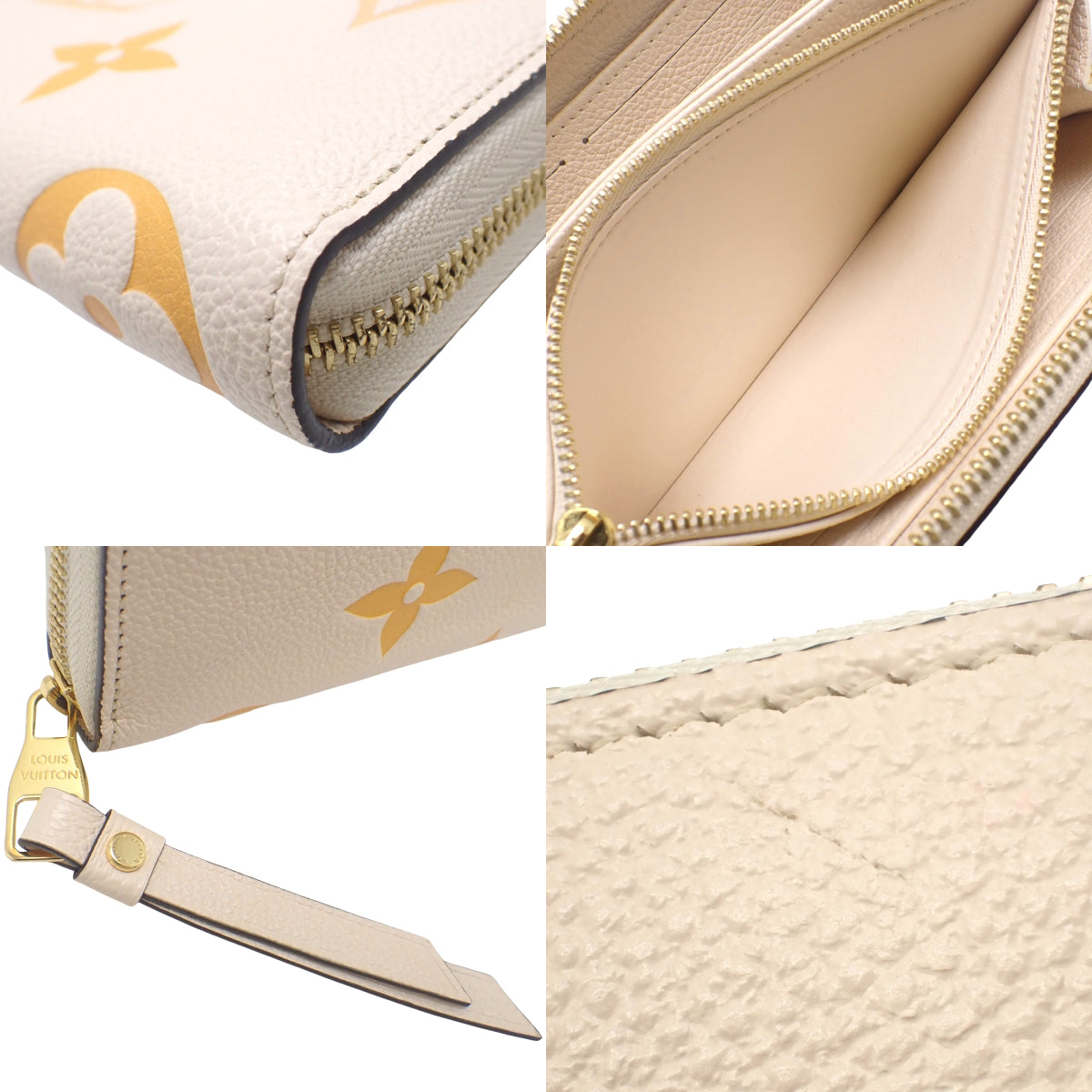 Monogram Applant Zippy 钱包,奶油藏红花色,M80402