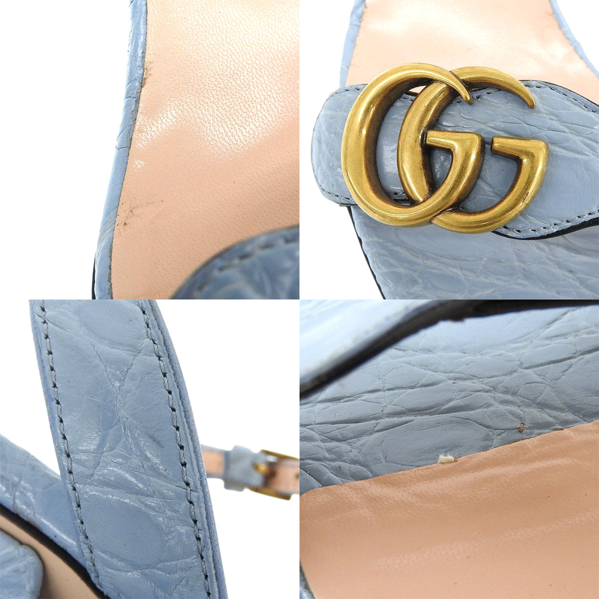 GG Marmont Leather Sandals, Size 36, Crocodile Embossed