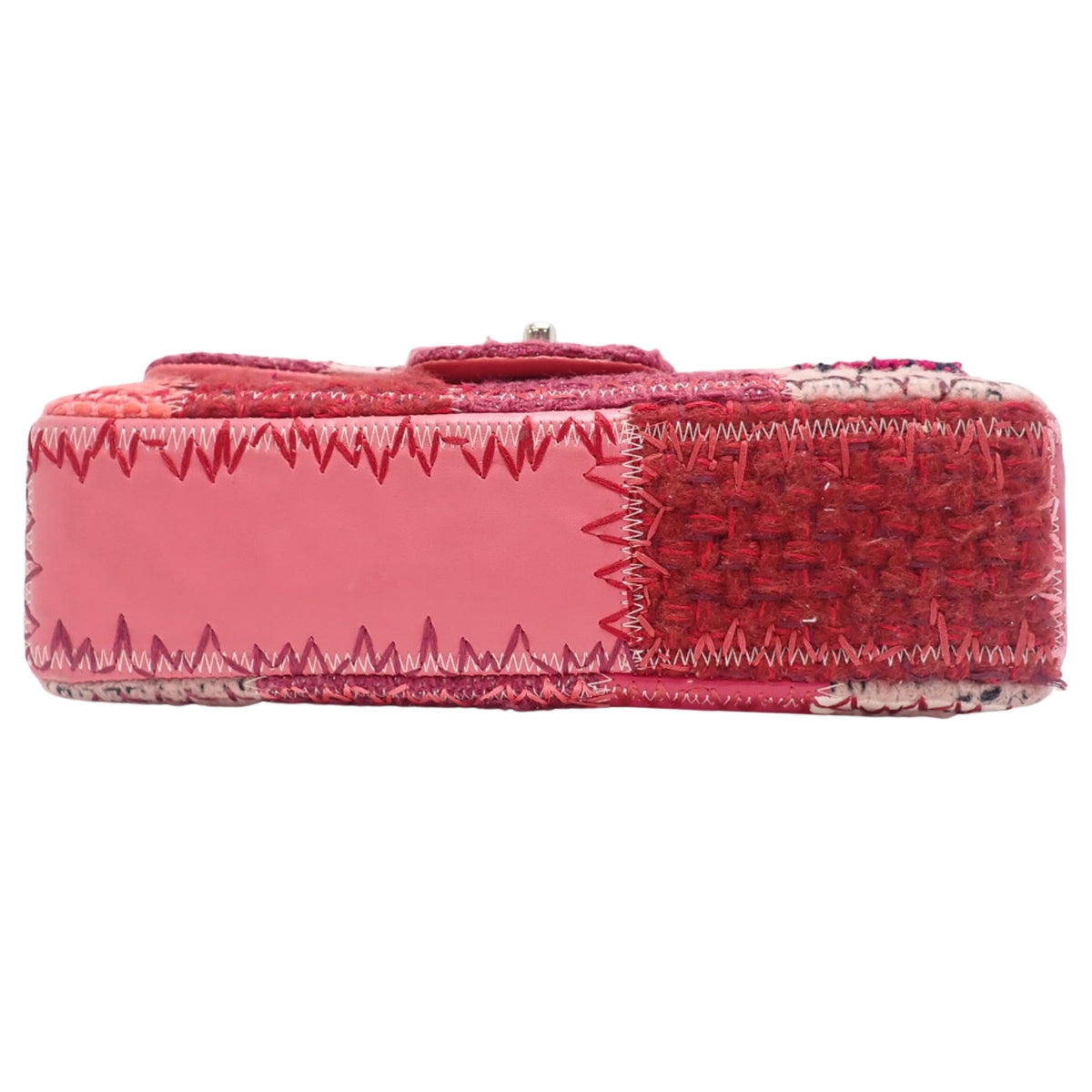 斜纹软呢和皮革拼接翻盖包,亮粉色和红色,A65468