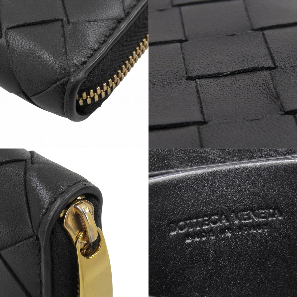 Intrecciato Zip-Around Coin Purse in Black Lambskin 600874