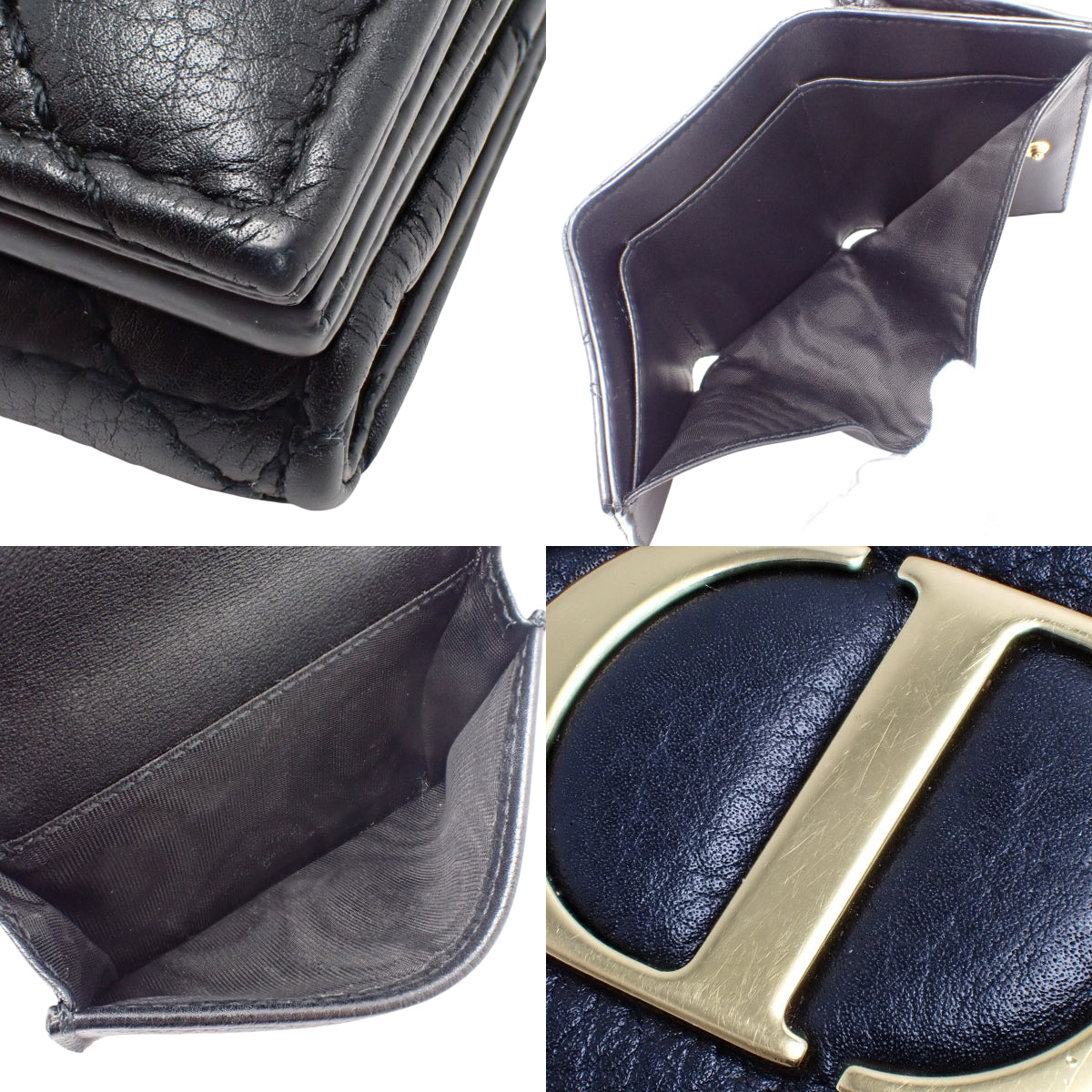 黑色小牛皮 Cannage 三折钱包